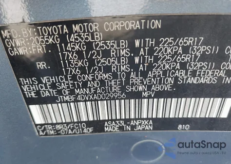 2010 Toyota Rav4 z USA, uszkodzony, nr VIN JTMBF4DVXAD029956